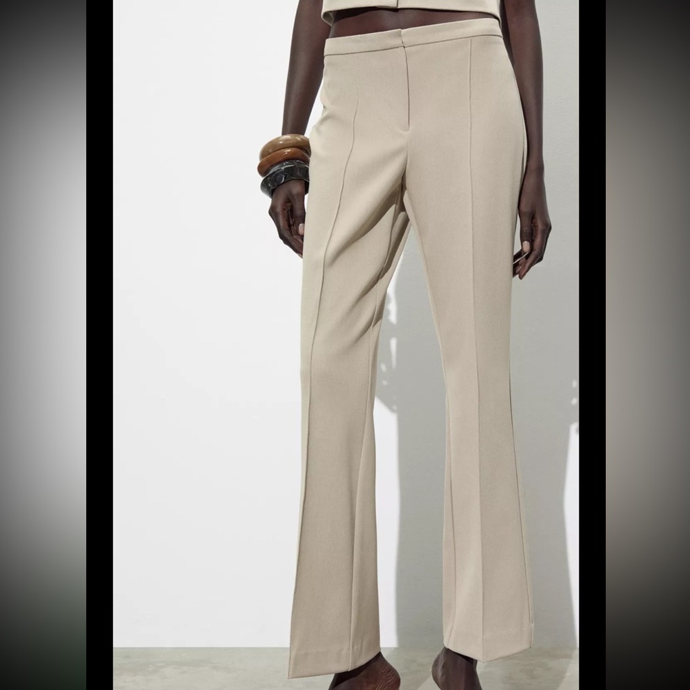 Zara, sand, Rib detail flare pants, size L